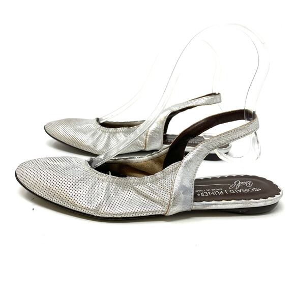 New No‎ Box Donald J Pliner Hedy Silver Metallic Leather Ballet Sling Back Flats - Picture 3 of 11